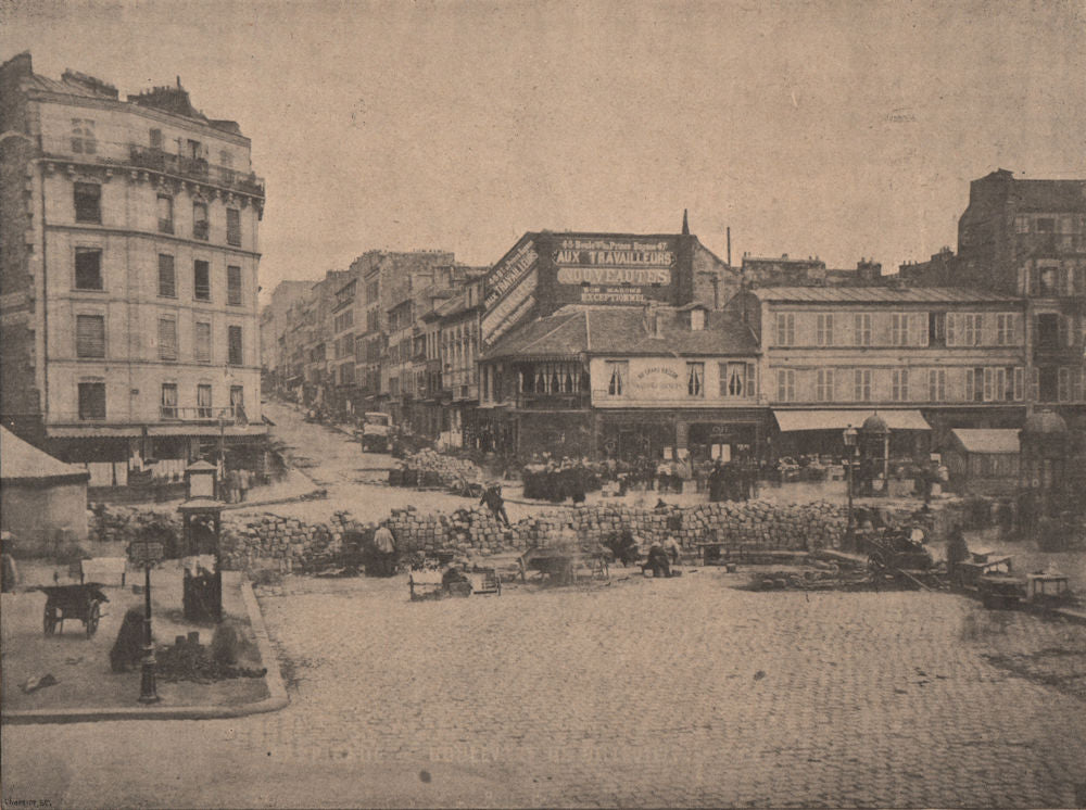 PARIS COMMUNE 1871. Barricade du Boulevard de Belleville c1873 old print